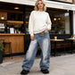 👖✨ 50% RABATT! Damen Jeans mit asymmetrischem Bund und weitem Bein – lässiger Oversize-Look mit Statement-Detail