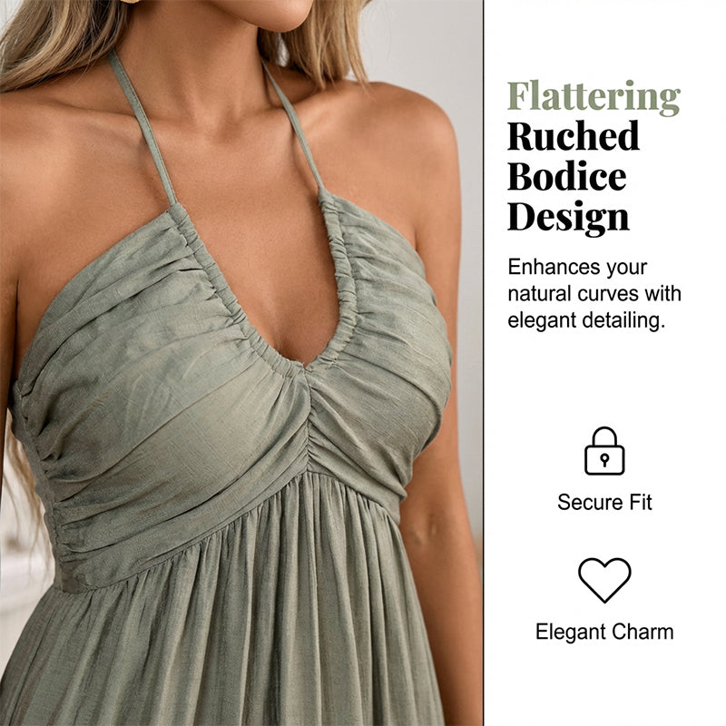 👗✨ 50 % RABATT! Damen Neckholder-Minikleid mit gerafftem Oberteil & Stufenrock – Feminin, figurbetont & perfekt für Parties, Dates & Sommerabende 🌸
