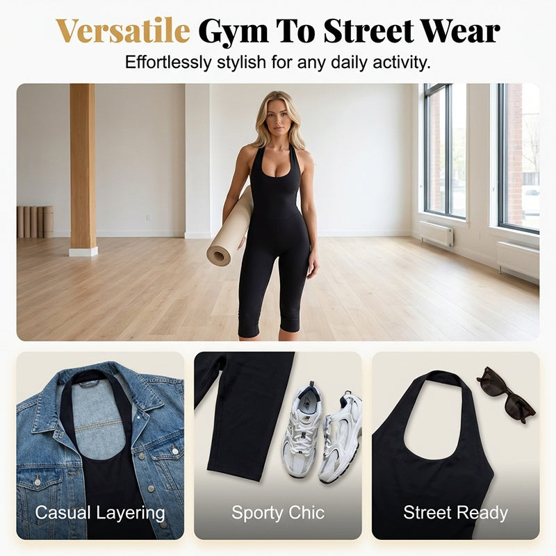 🧘‍♀️ 50% RABATT! 🔥 Bodycon Fitness- und Yoga-Jumpsuit – Figurumarmend, feuchtigkeitsableitend & perfekt für Training, Pilates oder Studio-Sessions 🌿