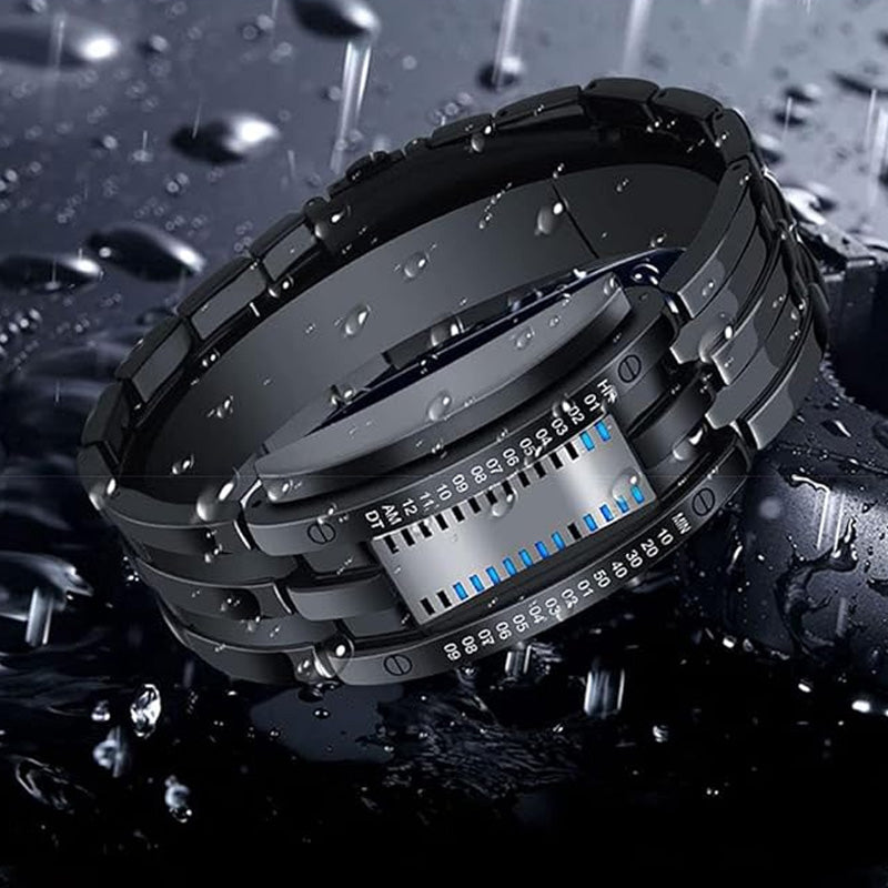 ⌚ 50% RABATT! 💙 Coole Herrenuhr im Binary-Design – Edelstahl, LED-Armband, vakuumbeschichtet & stilvoll mit blauem Licht ✨