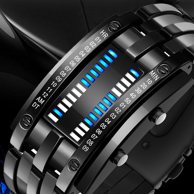 ⌚ 50% RABATT! 💙 Coole Herrenuhr im Binary-Design – Edelstahl, LED-Armband, vakuumbeschichtet & stilvoll mit blauem Licht ✨