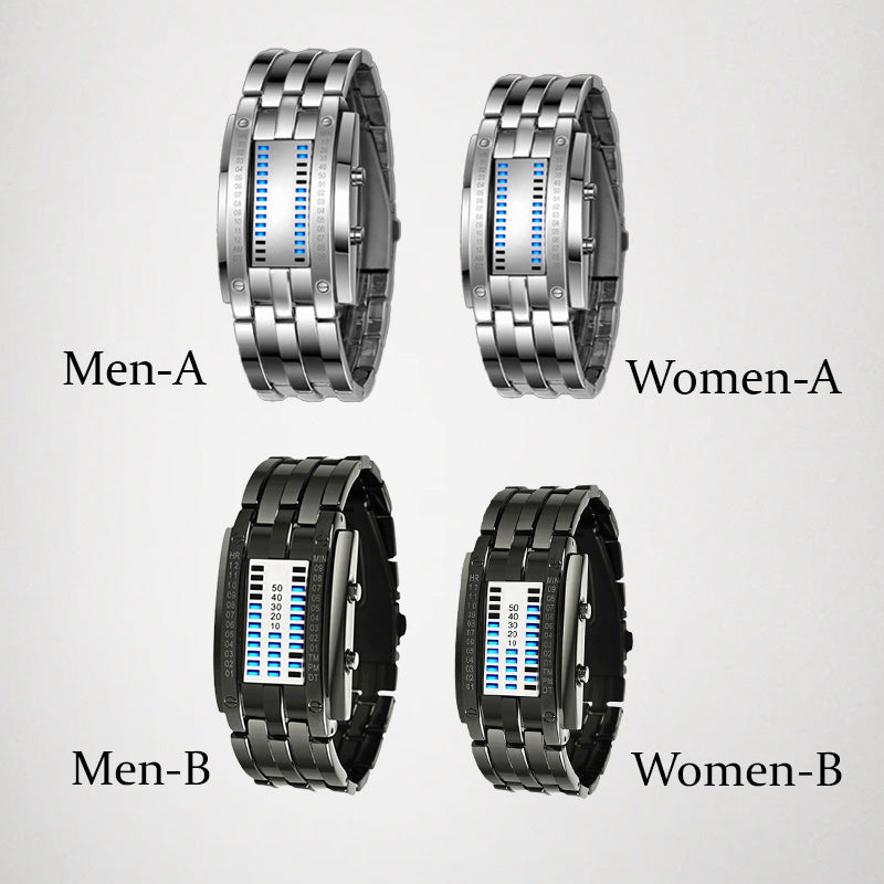 ⌚ 50% RABATT! 💙 Coole Herrenuhr im Binary-Design – Edelstahl, LED-Armband, vakuumbeschichtet & stilvoll mit blauem Licht ✨