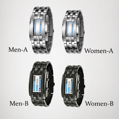 ⌚ 50% RABATT! 💙 Coole Herrenuhr im Binary-Design – Edelstahl, LED-Armband, vakuumbeschichtet & stilvoll mit blauem Licht ✨