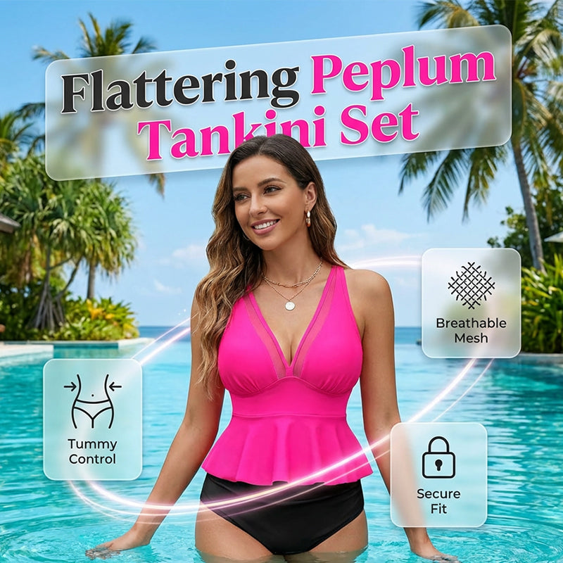 👙✨ 50% RABATT! Damen-Tankini-Set mit Peplum-Schnitt und passendem Unterteil – Figurbetonend, feminin & perfekt für Pool und Strand 🏖️