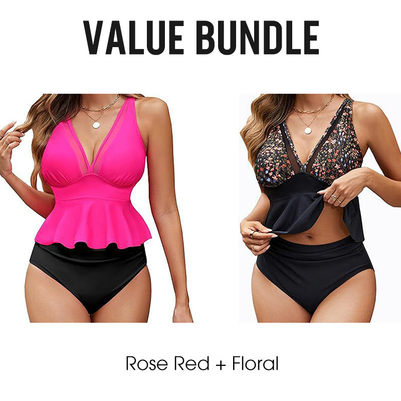 👙✨ 50% RABATT! Damen-Tankini-Set mit Peplum-Schnitt und passendem Unterteil – Figurbetonend, feminin & perfekt für Pool und Strand 🏖️
