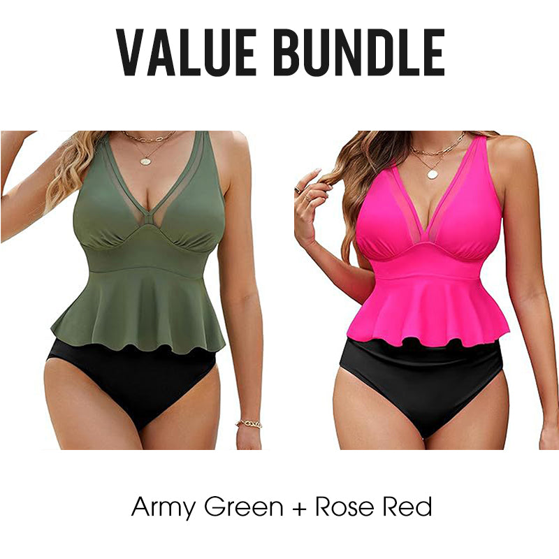 👙✨ 50% RABATT! Damen-Tankini-Set mit Peplum-Schnitt und passendem Unterteil – Figurbetonend, feminin & perfekt für Pool und Strand 🏖️