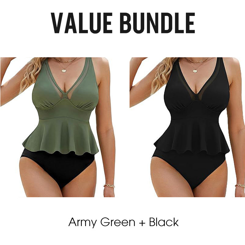👙✨ 50% RABATT! Damen-Tankini-Set mit Peplum-Schnitt und passendem Unterteil – Figurbetonend, feminin & perfekt für Pool und Strand 🏖️