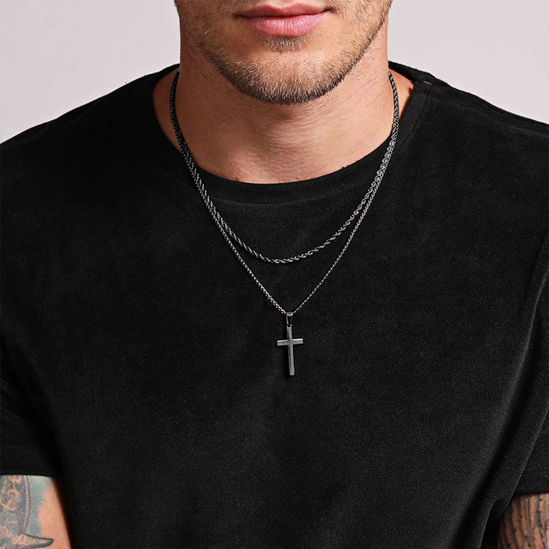 ✝️✨ 50% RABATT! Doppelschichtige Halskette mit Kreuzanhänger – Zeitlos elegant, mit doppelter Kette für einen modernen Look 💫
