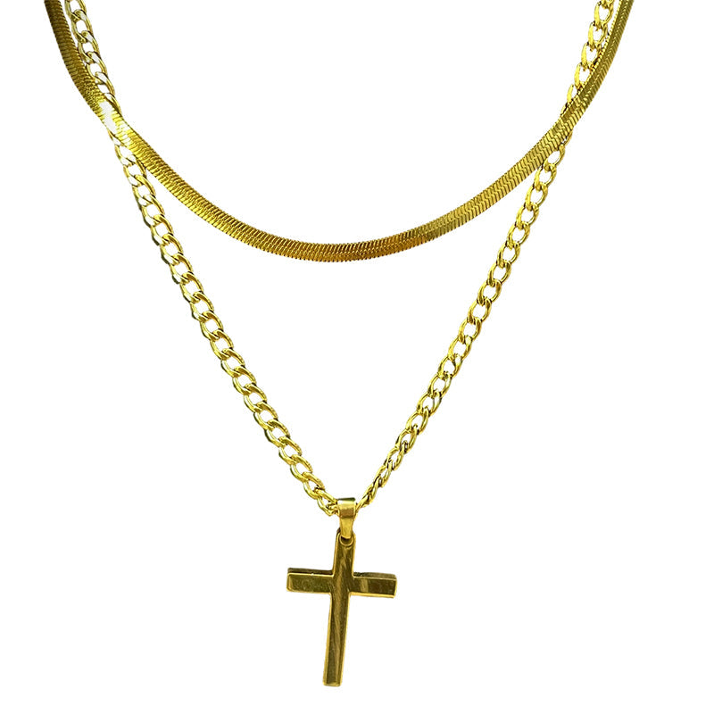 ✝️✨ 50% RABATT! Doppelschichtige Halskette mit Kreuzanhänger – Zeitlos elegant, mit doppelter Kette für einen modernen Look 💫