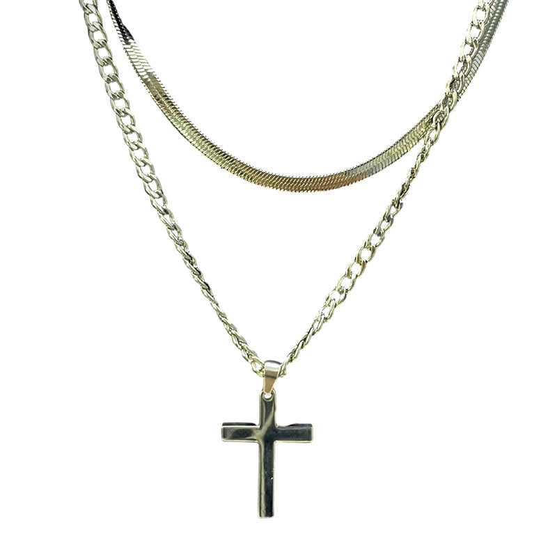 ✝️✨ 50% RABATT! Doppelschichtige Halskette mit Kreuzanhänger – Zeitlos elegant, mit doppelter Kette für einen modernen Look 💫