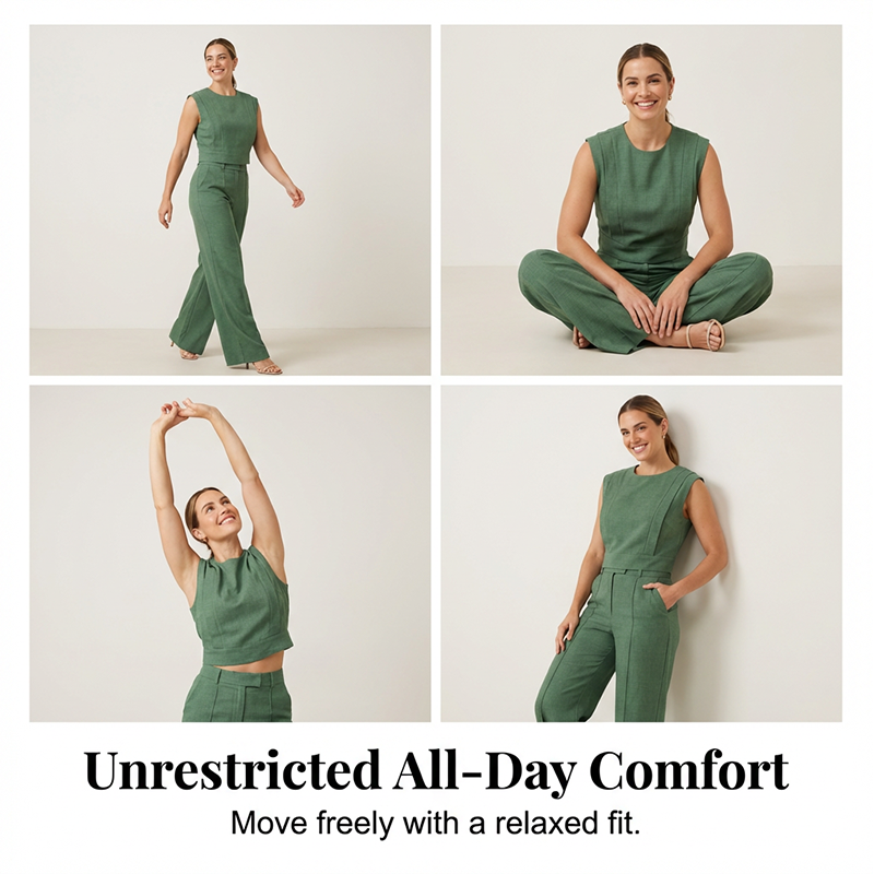 👕✨ 50% RABATT! Set aus schickem, ärmellosem Crop-Top und Hose mit hoher Taille – Figurbetont, feminin & perfekt für Sommer-Events 🌞