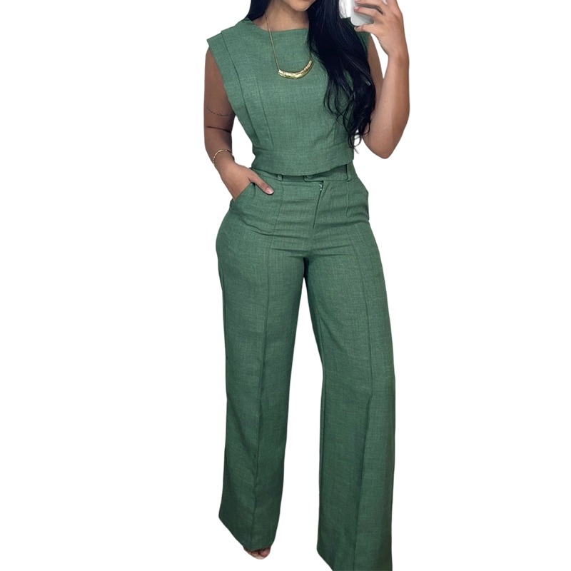 👕✨ 50% RABATT! Set aus schickem, ärmellosem Crop-Top und Hose mit hoher Taille – Figurbetont, feminin & perfekt für Sommer-Events 🌞