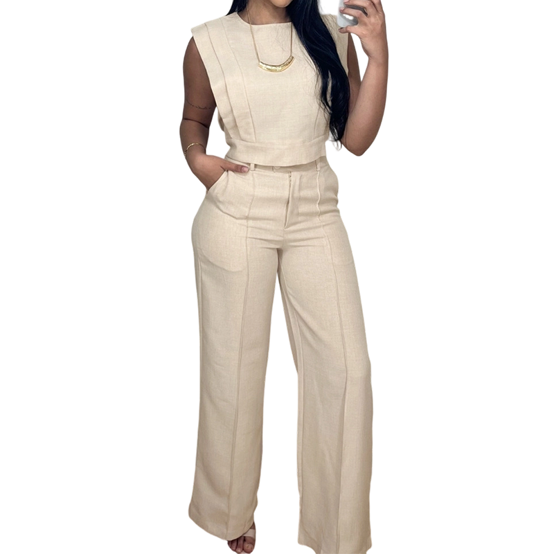 👕✨ 50% RABATT! Set aus schickem, ärmellosem Crop-Top und Hose mit hoher Taille – Figurbetont, feminin & perfekt für Sommer-Events 🌞