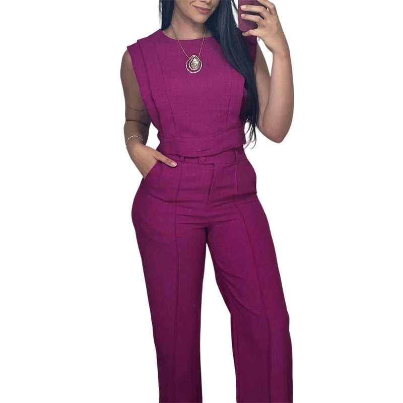 👕✨ 50% RABATT! Set aus schickem, ärmellosem Crop-Top und Hose mit hoher Taille – Figurbetont, feminin & perfekt für Sommer-Events 🌞