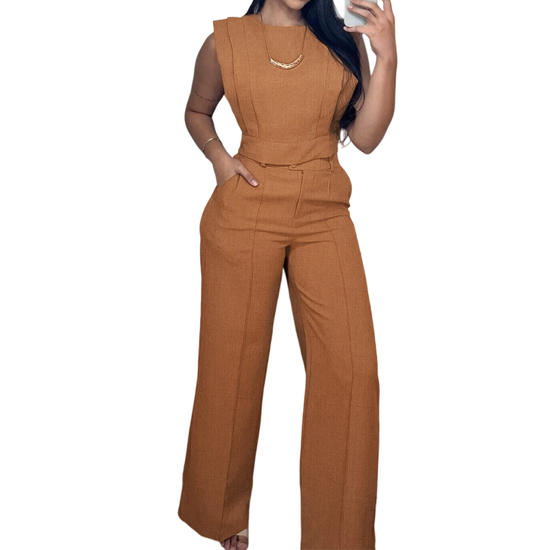 👕✨ 50% RABATT! Set aus schickem, ärmellosem Crop-Top und Hose mit hoher Taille – Figurbetont, feminin & perfekt für Sommer-Events 🌞