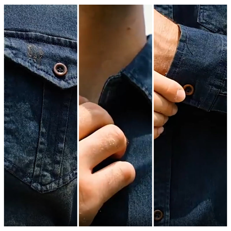 👔🎁 [Das ideale Geschenk für ihn] Bügelfreies Herren-Jeanshemd mit Langarm – Lässiger Denim-Look, perfekt für Alltag & Freizeit