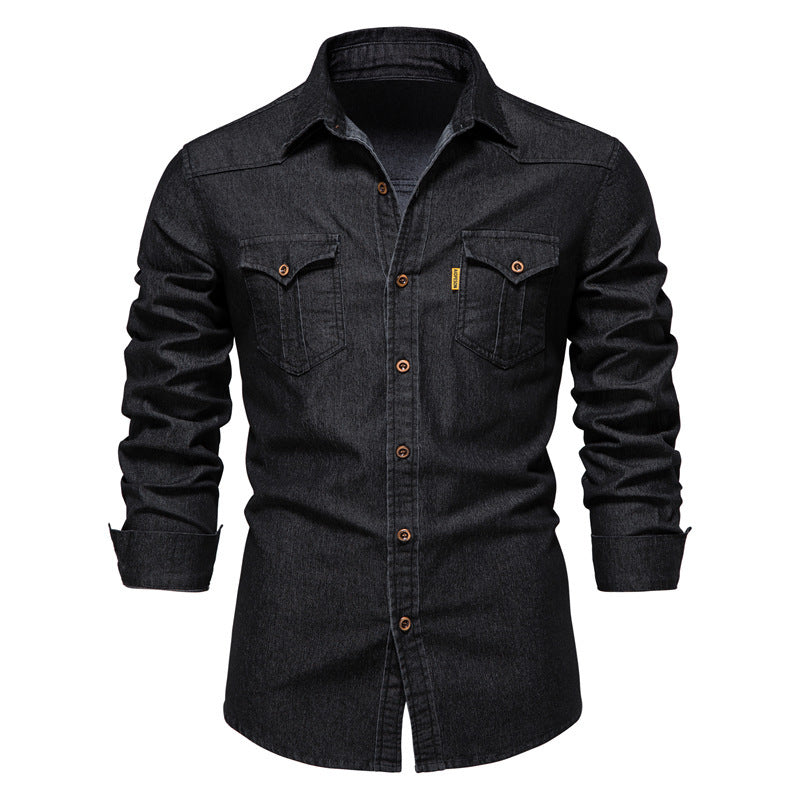 👔🎁 [Das ideale Geschenk für ihn] Bügelfreies Herren-Jeanshemd mit Langarm – Lässiger Denim-Look, perfekt für Alltag & Freizeit