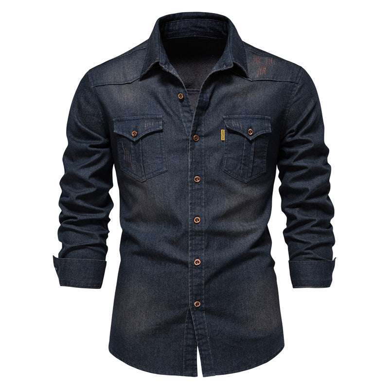 👔🎁 [Das ideale Geschenk für ihn] Bügelfreies Herren-Jeanshemd mit Langarm – Lässiger Denim-Look, perfekt für Alltag & Freizeit