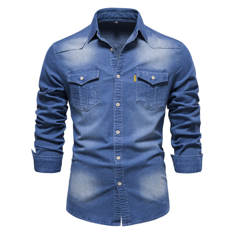 👔🎁 [Das ideale Geschenk für ihn] Bügelfreies Herren-Jeanshemd mit Langarm – Lässiger Denim-Look, perfekt für Alltag & Freizeit
