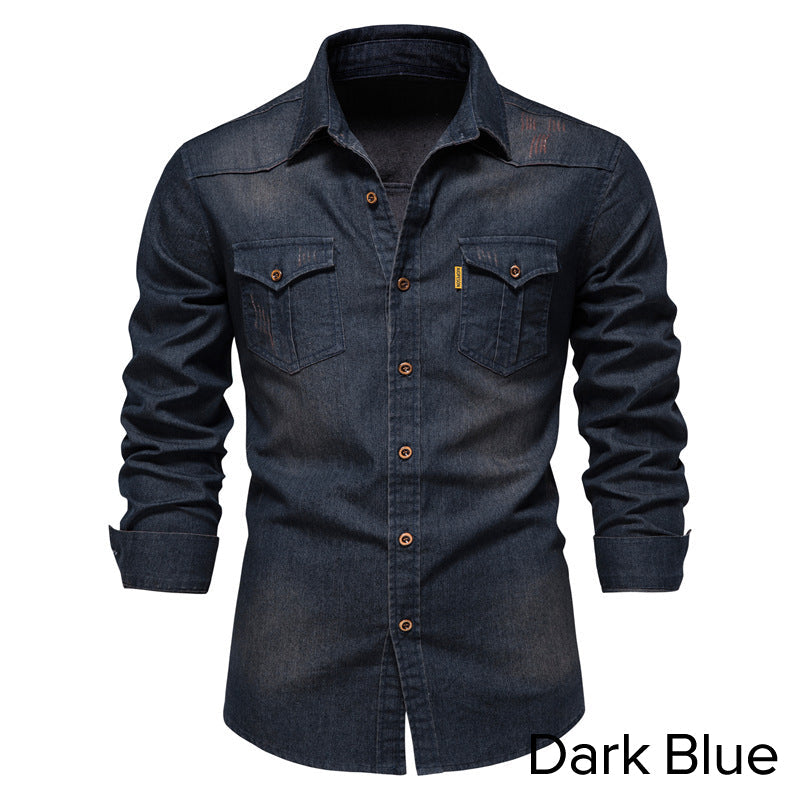 👔🎁 [Das ideale Geschenk für ihn] Bügelfreies Herren-Jeanshemd mit Langarm – Lässiger Denim-Look, perfekt für Alltag & Freizeit