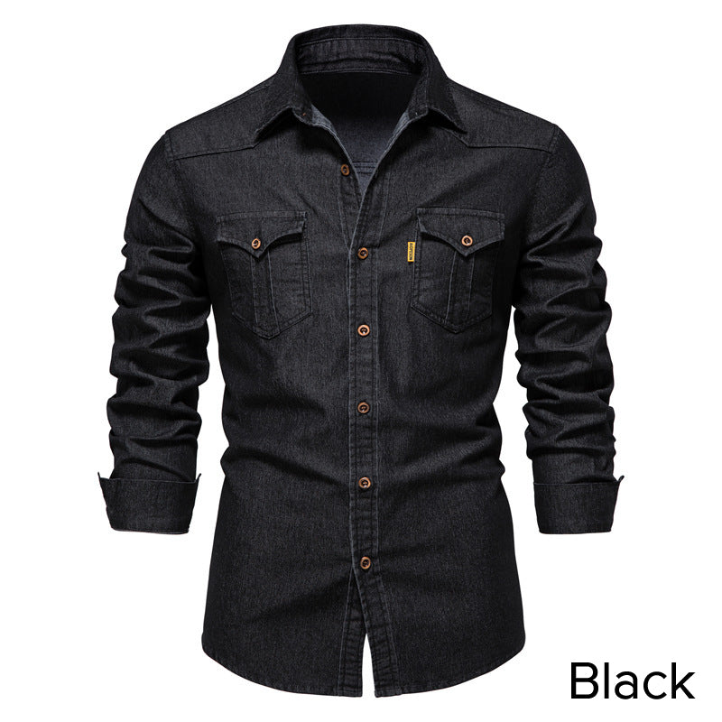 👔🎁 [Das ideale Geschenk für ihn] Bügelfreies Herren-Jeanshemd mit Langarm – Lässiger Denim-Look, perfekt für Alltag & Freizeit