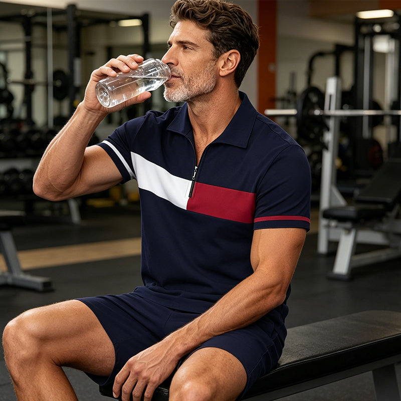 🔥 50% RABATT! Herren-Freizeit-Shirt & Shorts-Set mit Reißverschluss – Sportlich, bequem & perfekt für den Sommer 🏃‍♂️