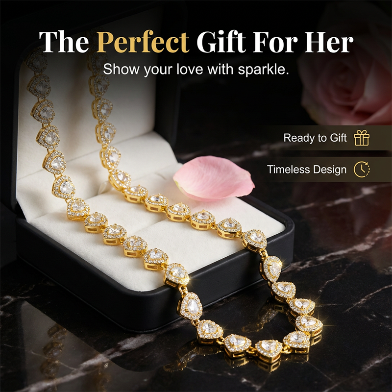 💍 Muttertagsangebot 💎 Glitzernde Herzanhänger-Halskette – mit Diamanten besetzt, in Gold/Silber, verstellbare Länge – perfektes Geschenk 💖
