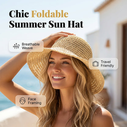 👒🌞 50% RABATT! Handgewebter Strohhut für Damen mit breiter Krempe – Klassisch, stylisch & perfekter UV-Schutz für den Sommer 🌿