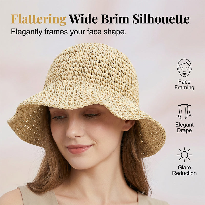 👒🌞 50% RABATT! Handgewebter Strohhut für Damen mit breiter Krempe – Klassisch, stylisch & perfekter UV-Schutz für den Sommer 🌿