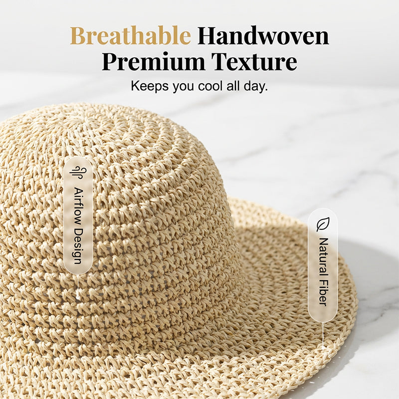 👒🌞 50% RABATT! Handgewebter Strohhut für Damen mit breiter Krempe – Klassisch, stylisch & perfekter UV-Schutz für den Sommer 🌿