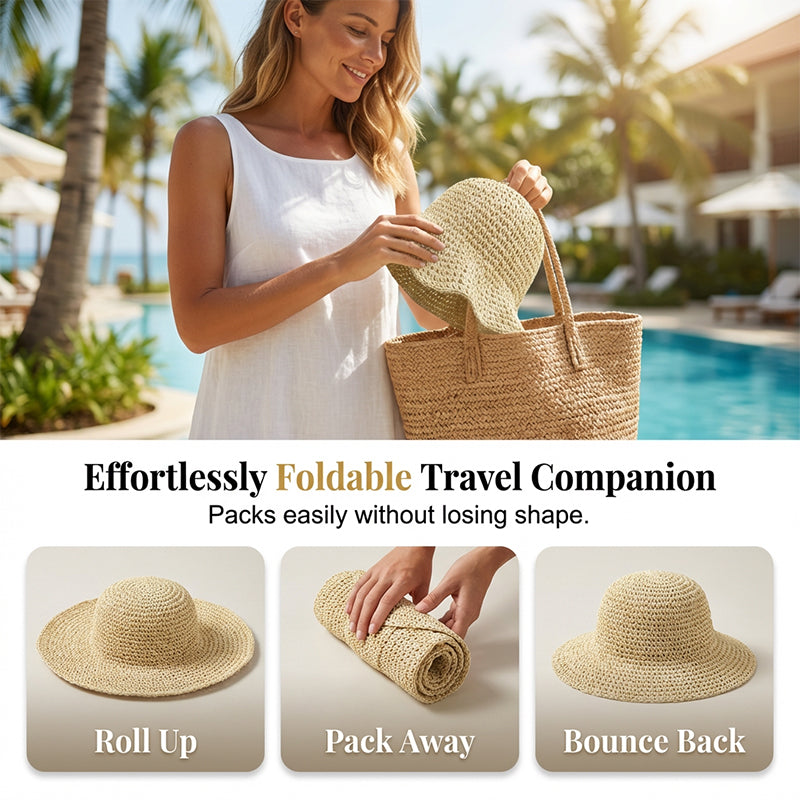 👒🌞 50% RABATT! Handgewebter Strohhut für Damen mit breiter Krempe – Klassisch, stylisch & perfekter UV-Schutz für den Sommer 🌿