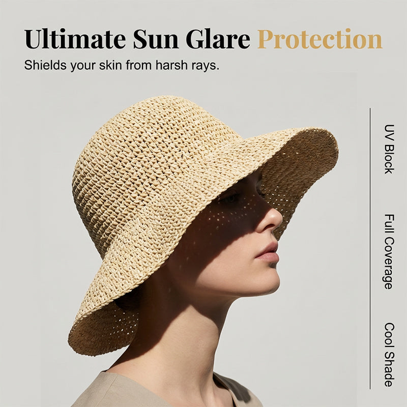 👒🌞 50% RABATT! Handgewebter Strohhut für Damen mit breiter Krempe – Klassisch, stylisch & perfekter UV-Schutz für den Sommer 🌿