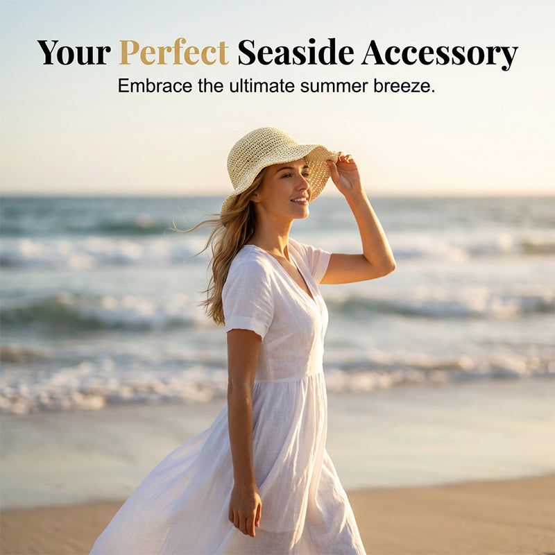 👒🌞 50% RABATT! Handgewebter Strohhut für Damen mit breiter Krempe – Klassisch, stylisch & perfekter UV-Schutz für den Sommer 🌿