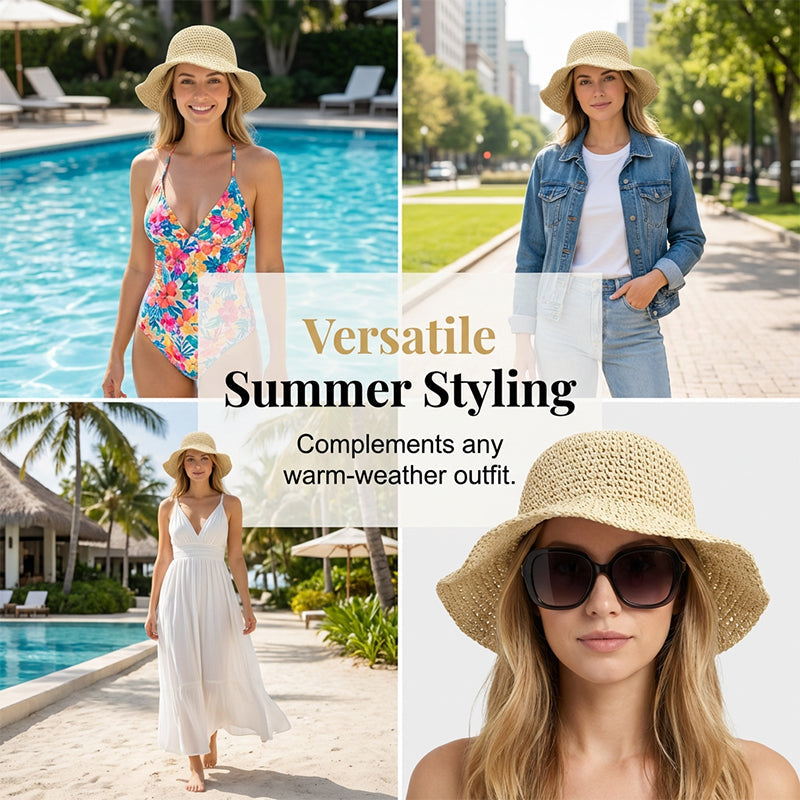 👒🌞 50% RABATT! Handgewebter Strohhut für Damen mit breiter Krempe – Klassisch, stylisch & perfekter UV-Schutz für den Sommer 🌿