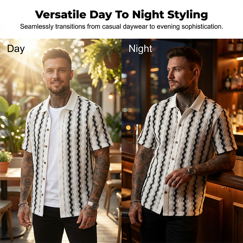 👕 50% RABATT! ✨ Retro-Geo-Strick-Shirt für Herren – Kurzarm, Atmungsaktiv, Kontrastkragen & Ideal Für Einen Stilvollen Auftritt Im Herbst 🍂