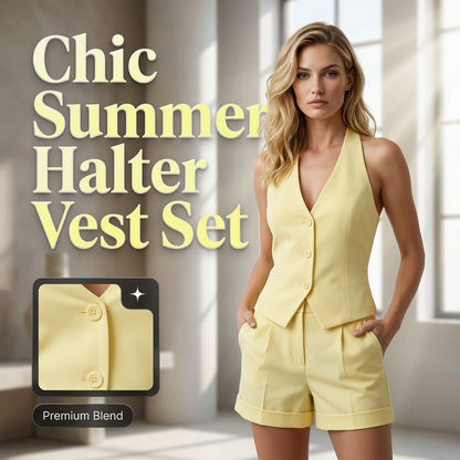👚🌸 ZUM HALBEN PREIS! Damen Sommer 2-teiliges Set – Halter-Top + hochtaillierte weite Shorts – Weich & atmungsaktiv – Perfekt für Büro & Alltag 🏢✨