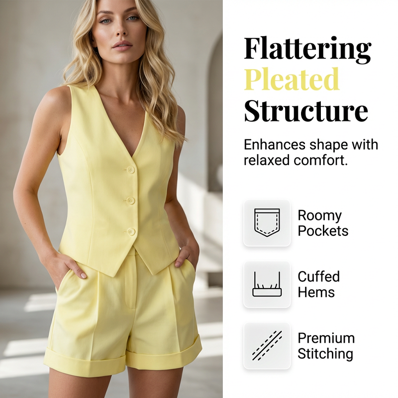 👚🌸 ZUM HALBEN PREIS! Damen Sommer 2-teiliges Set – Halter-Top + hochtaillierte weite Shorts – Weich & atmungsaktiv – Perfekt für Büro & Alltag 🏢✨