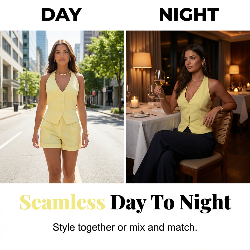 👚🌸 ZUM HALBEN PREIS! Damen Sommer 2-teiliges Set – Halter-Top + hochtaillierte weite Shorts – Weich & atmungsaktiv – Perfekt für Büro & Alltag 🏢✨