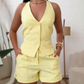 👚🌸 ZUM HALBEN PREIS! Damen Sommer 2-teiliges Set – Halter-Top + hochtaillierte weite Shorts – Weich & atmungsaktiv – Perfekt für Büro & Alltag 🏢✨