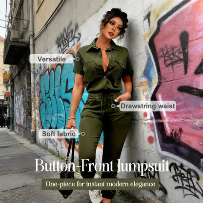 👕✨ 2026 HEISSER VERKAUF – 50% RABATT! Kurzärmeliger Jumpsuit für Damen mit Knopfleiste – Lässig, vielseitig & perfekt für Sommer & Alltag 🌞