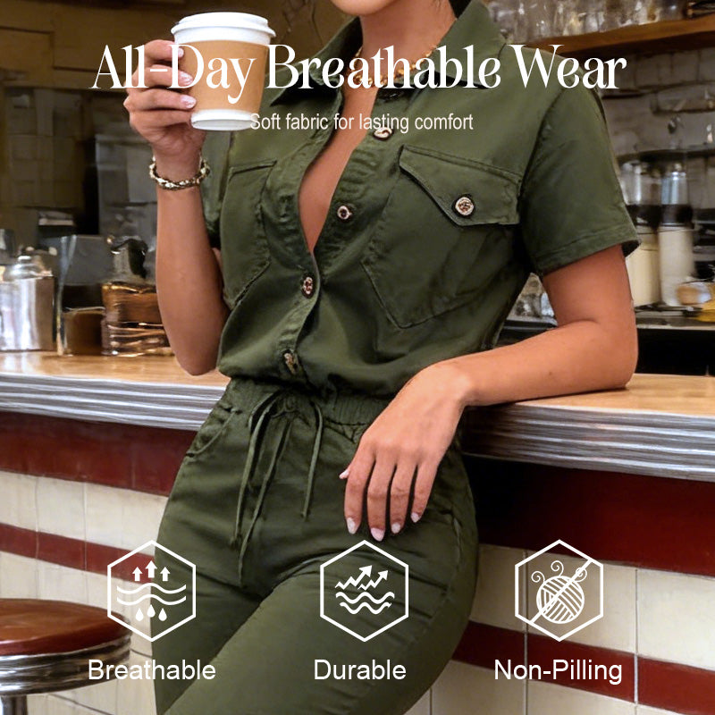 👕✨ 2026 HEISSER VERKAUF – 50% RABATT! Kurzärmeliger Jumpsuit für Damen mit Knopfleiste – Lässig, vielseitig & perfekt für Sommer & Alltag 🌞