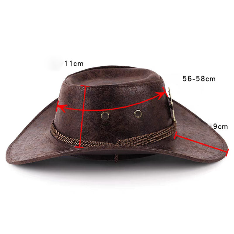 🤠 LIMITED-TIME 50% RABATT! ✨ Vintage-Cowboyhut mit breiter Krempe & Riemen – PU, Einheitsgröße, Verstellbar ☀️