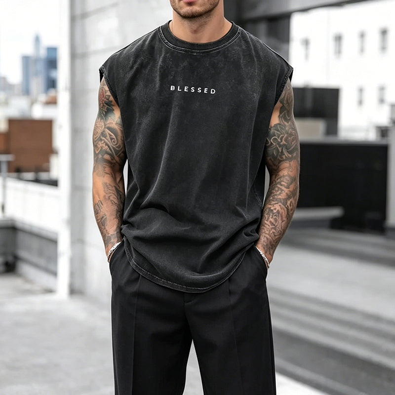 ✨🎽 Herren Vintage-Tanktop im Acid-Wash-Look – leicht, locker geschnitten & maskulin – ideal für Sport, Freizeit & heiße Tage