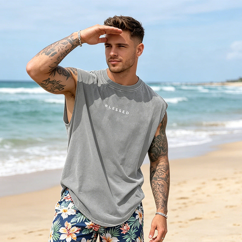✨🎽 Herren Vintage-Tanktop im Acid-Wash-Look – leicht, locker geschnitten & maskulin – ideal für Sport, Freizeit & heiße Tage