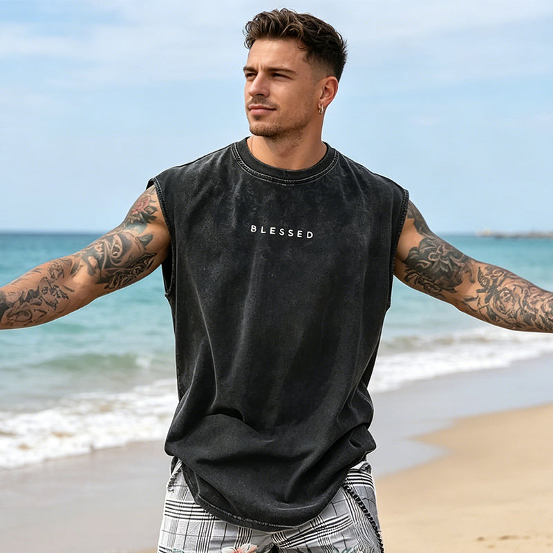 ✨🎽 Herren Vintage-Tanktop im Acid-Wash-Look – leicht, locker geschnitten & maskulin – ideal für Sport, Freizeit & heiße Tage