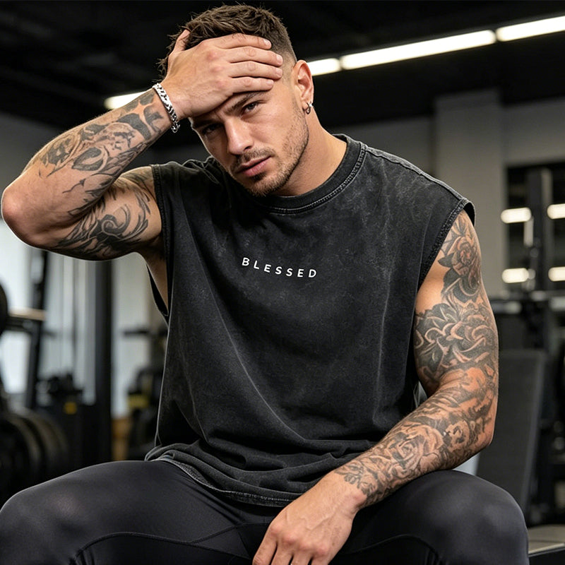 ✨🎽 Herren Vintage-Tanktop im Acid-Wash-Look – leicht, locker geschnitten & maskulin – ideal für Sport, Freizeit & heiße Tage
