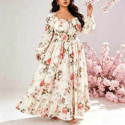 👗 LIMITED-TIME 50% RABATT! 🌺 Maxikleid mit floralem Print – Eckiger Ausschnitt, Puffärmel, Hohe Taille ✨