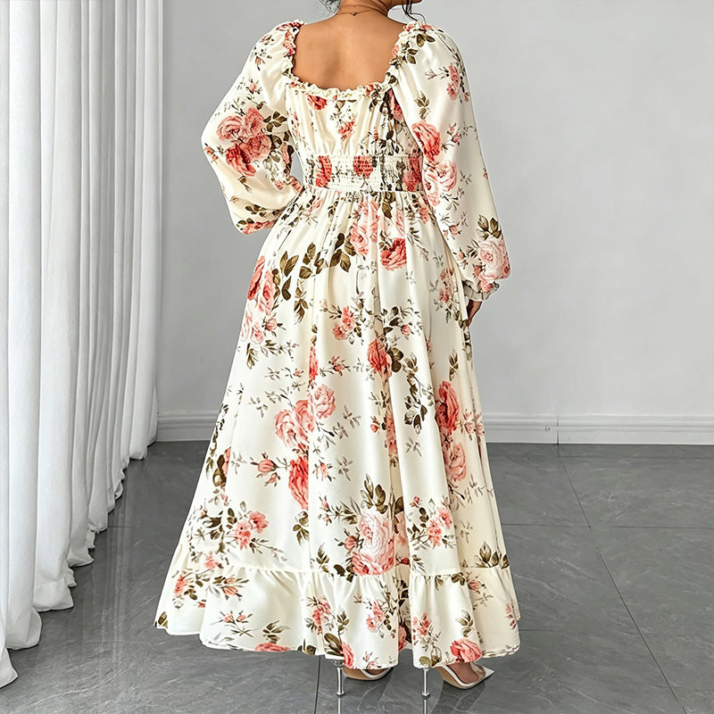 👗 LIMITED-TIME 50% RABATT! 🌺 Maxikleid mit floralem Print – Eckiger Ausschnitt, Puffärmel, Hohe Taille ✨