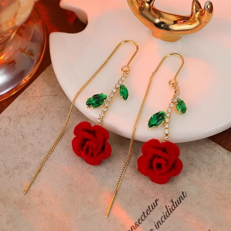 🌹 JETZT 50 % RABATT! 💎 Rote Rosen-Ohrstecker mit Kristallstiel – zartes Design, leicht und perfekt für romantische Anlässe oder den eleganten Alltag ✨