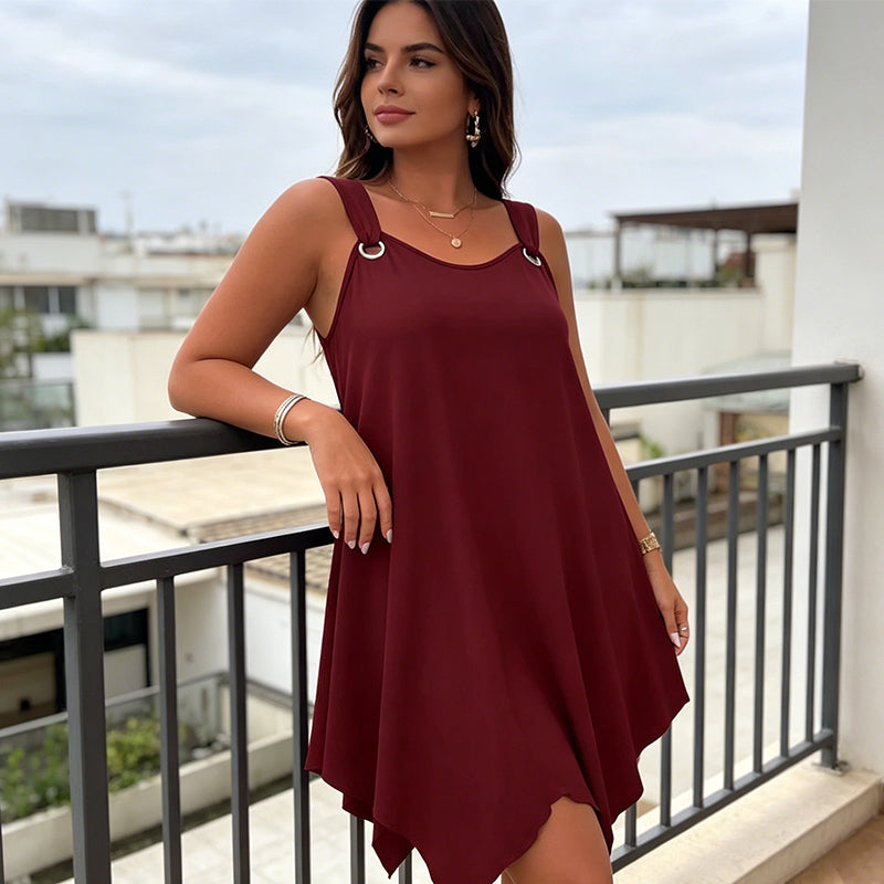 👗✨ ÄRMELLOSES DAMENKLEID MIT ASYMMETRISCHEM SAUM – 50% RABATT! Modern, feminin & perfekt für Sommer, Party oder festliche Anlässe 🌸